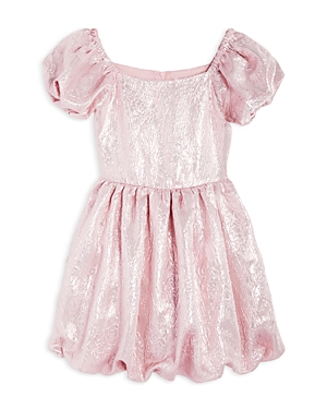 Us Angels Girls' Puff Sleeve Floral Sparkle Dress With Bubble Hem - Big Kid In Pink