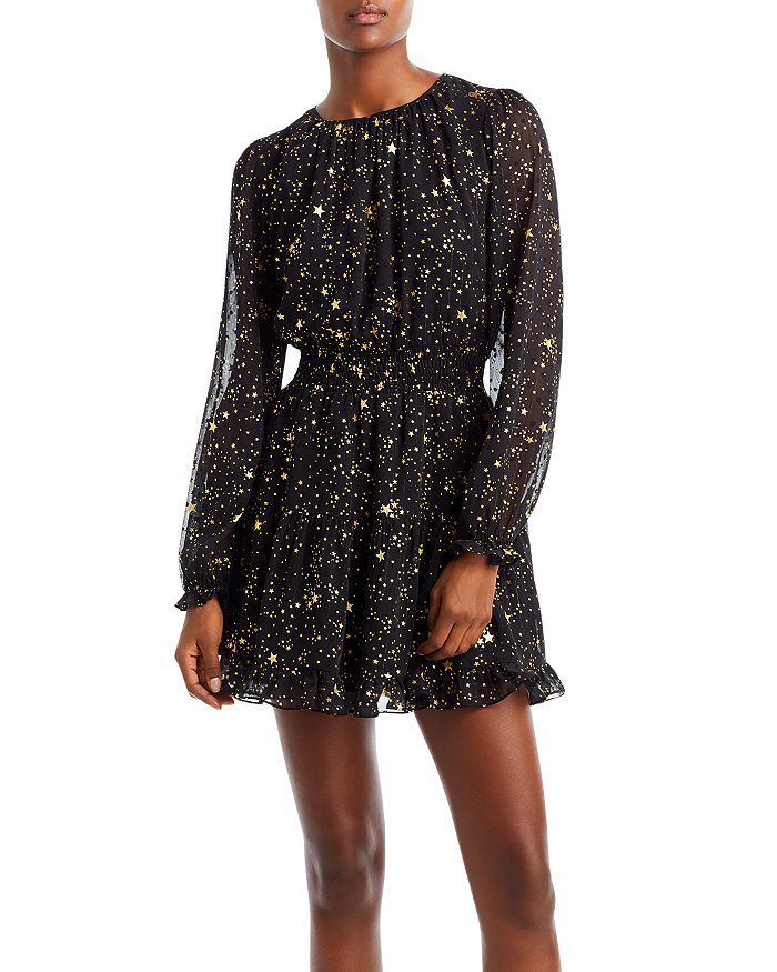 AQUA Metallic Stripe Star Print Mini Dress 100 Exclusive