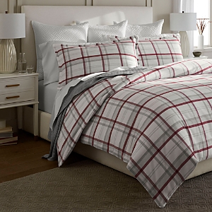 Boll & Branch Flannel Heathered Plaid Duvet Set, Full/queen In Cranberry