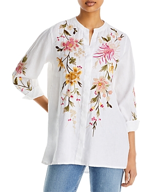 JOHNNY WAS LINEN MEI VOYAGER EMBROIDERED TUNIC