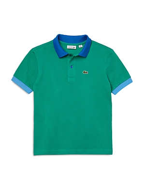Lacoste Boys' Contrast Collar Cotton Pique Polo - Little Kid, Big Kid In Greenfinch
