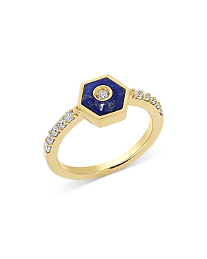 Miseno Jewelry 18k Yellow Gold Baia Lapis & Diamond Hexagon Ring In Blue/yellow