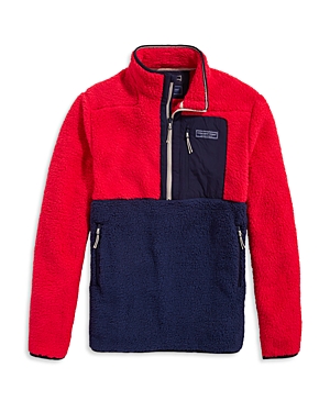Vineyard Vines Colorblock Sherpa Quarter Zip Jacket In Red Velvet