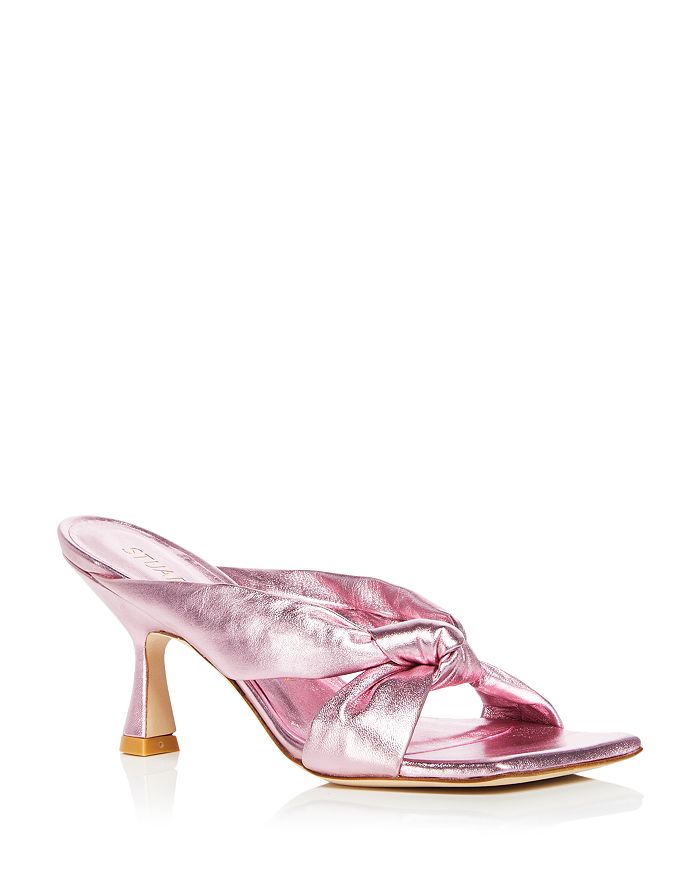STUART WEITZMAN Womens Pink Knotted Detail Playa Square Toe Flare Slip On Leather Heeled B