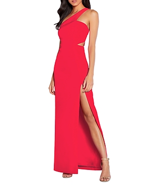 Aidan Mattox Aidan By  One-shoulder Crepe Cutout Gown - 100% Exclusive In Ht Tomato