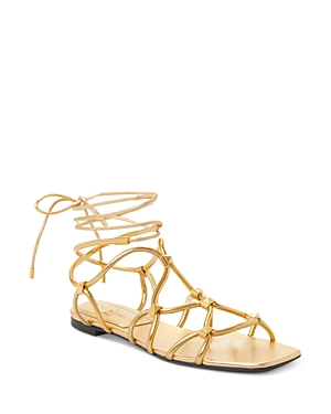 Shop Valentino Women's Rockstud Gladiator Flat Sandals In Gold