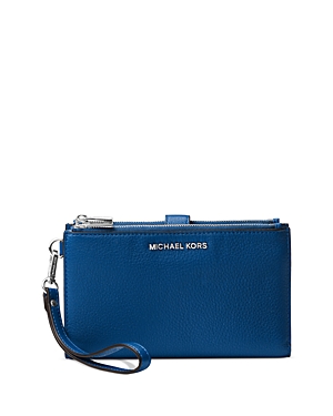 Michael Michael Kors Adele Double Zip Leather Iphone 7 Plus Wristlet In River Blue