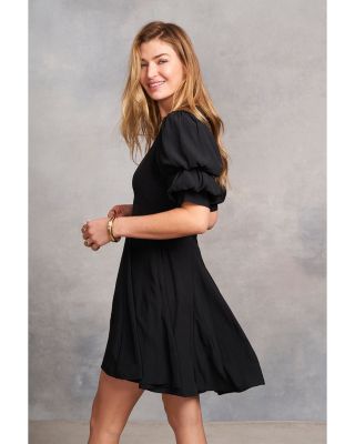 Bubble Sleeve V Neck Dress
