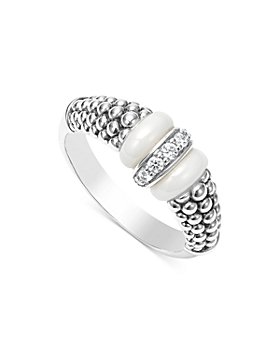 LAGOS - Ceramic & Sterling Silver White Caviar Diamond Stacking Ring