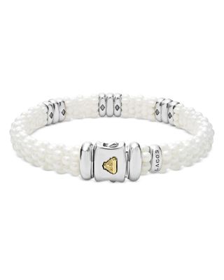 Sterling Silver White Caviar Ceramic & Diamond Beaded Bracelet