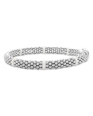 Sterling Silver White Caviar Ceramic Beaded Bracelet