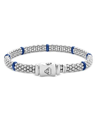 Sterling Silver Blue Caviar Ceramic Bead Bracelet