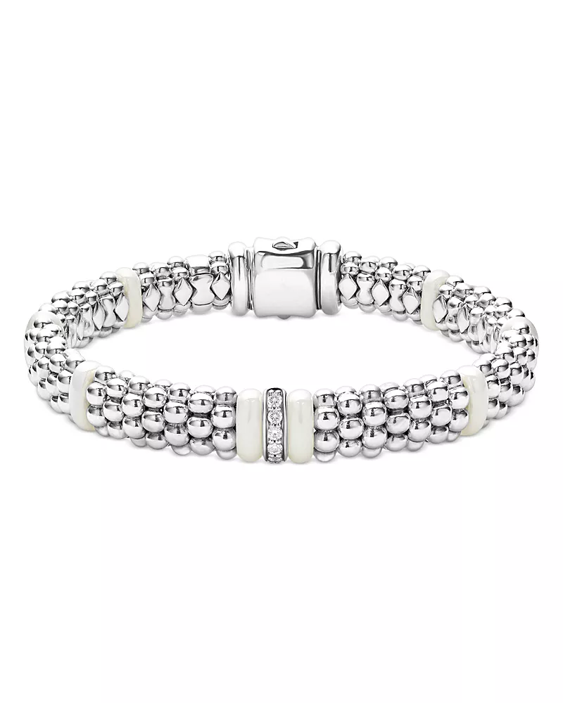 Lagos Ceramic & Sterling Silver White Caviar Station Bracelet