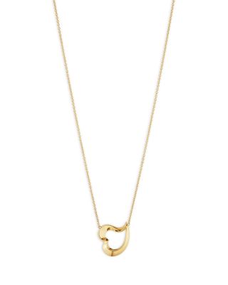 18K Yellow Gold Hearts Horizontal Open Heart Pendant Necklace, 17.72"