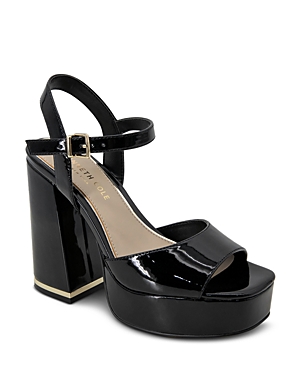 Kenneth Cole Women's Dolly Ankle Strap Espadrille Platform Sandals In Black Patent