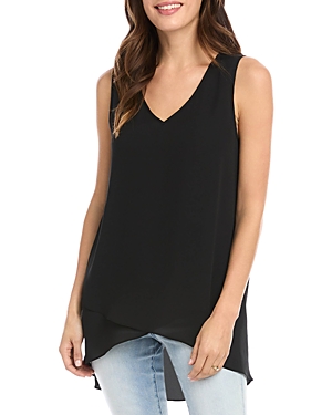 Karen Kane V-neck Layered Asymmetric Crepe Tank In Black
