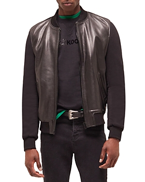 The Kooples Motard Leather Varsity Jacket In Black