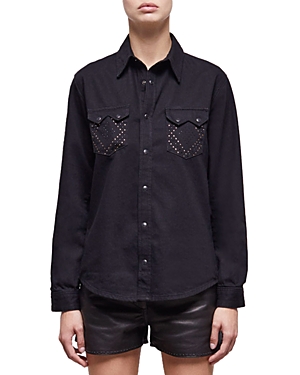 The Kooples Studded Denim Shirt In Black