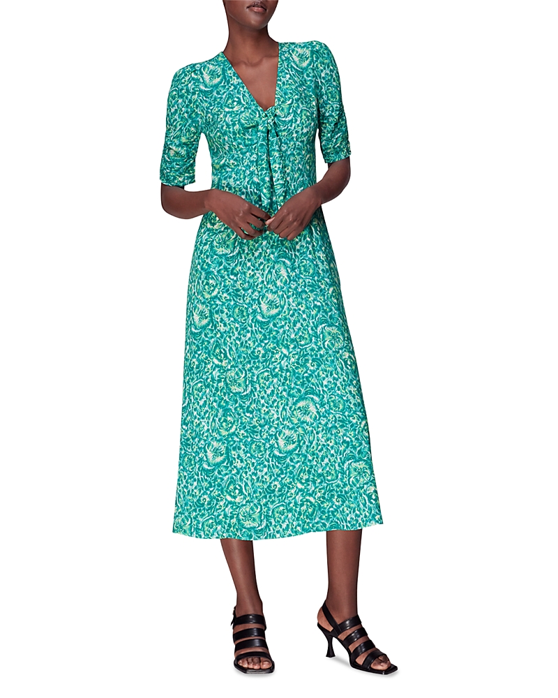 Whistles Clouded Floral Print Tie Midi Dress