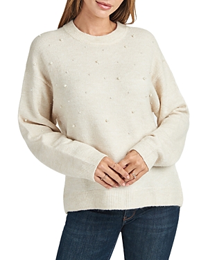 Daniel Rainn Pearl Embellished Long Sleeve Sweater In Heathered Beige