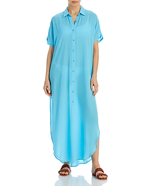 Aqua Button Front Maxi Swim Cover-up In Fresh