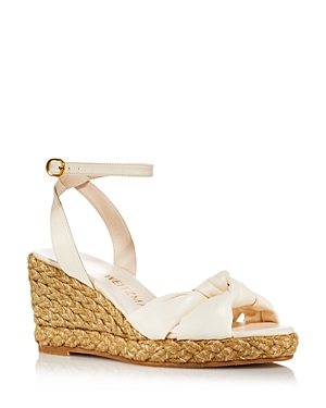Stuart Weitzman Playa Metallic Leather Wedge Espadrilles In Seashell/natural
