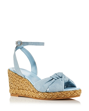 Stuart Weitzman Playa Knot Denim Wedge Espadrilles In Light/natural