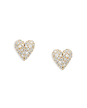Shop Adina Reyter 14k Yellow Gold Diamond Pave Puffy Heart Stud Earrings In White/gold