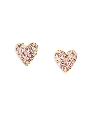 Adina Reyter 14k Yellow Gold Pink Sapphire & Diamond Puffy Heart Stud Earrings In Pink/gold