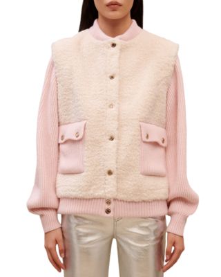 Maje Pink Material Mix Jacket In Pink/ecru / | ModeSens