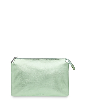 Whistles Elita Double Pouch Metallic Leather Clutch In Green