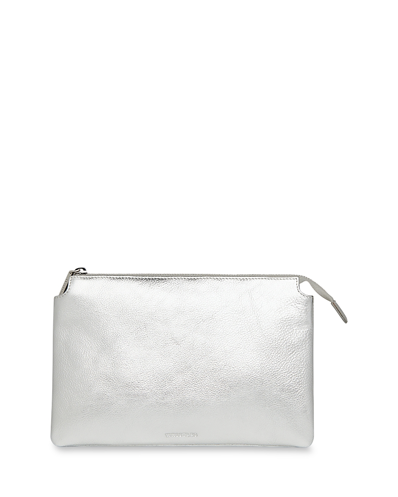 Whistles Elita Double Pouch Metallic Leather Clutch In Silver