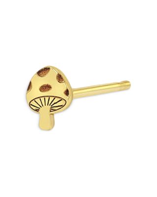 14K Yellow Gold Itty Bitty Symbols Single Mushroom Earring