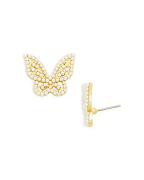 AQUA - Imitation Pearl Butterfly Stud Earrings in Gold Tone - 100% Exclusive