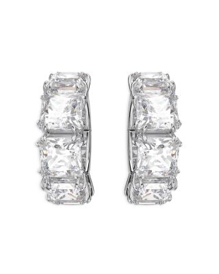 Swarovski - Millenia Square Crystal Clip On Hoop Earrings in Rhodium Plated