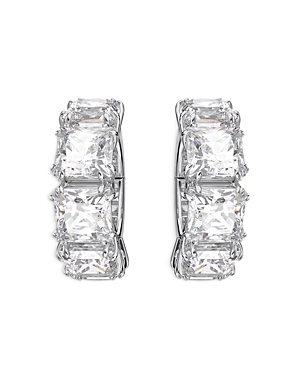 Shop Swarovski Millenia Square Crystal Clip On Hoop Earrings In Rhodium Plated In Silver