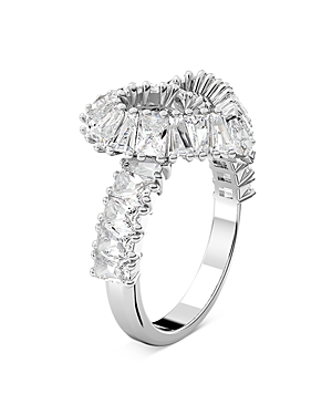 Shop Swarovski Matrix Baguette Crystal Woven Heart Cocktail Ring In Rhodium Plated In Silver