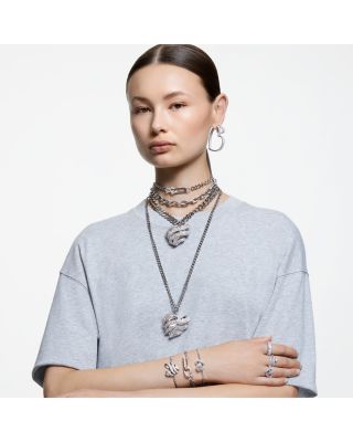 Matrix Baguette Crystal Woven Heart Cocktail Ring in Rhodium Plated