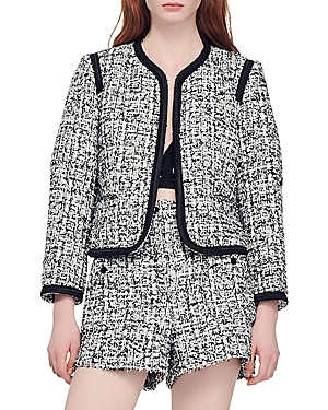 Sandro Cropped Tweed Jacket In Black