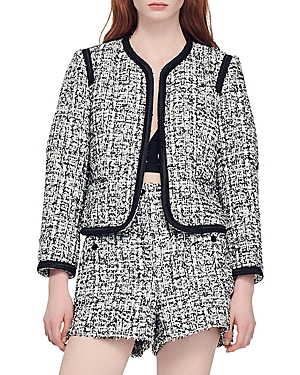 SANDRO AUGUSTINE BRAIDED TRIM TWEED BLAZER