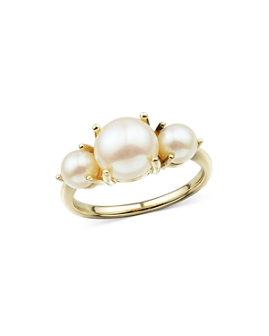 Bloomingdale's Cultured Freshwater Button Pearl Trio Ring In 14k Yellow Gold - 100% Exclusive In White/gold