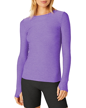 Beyond Yoga Featherweight Classic Crew Pullover In Bright Amethyst Heather