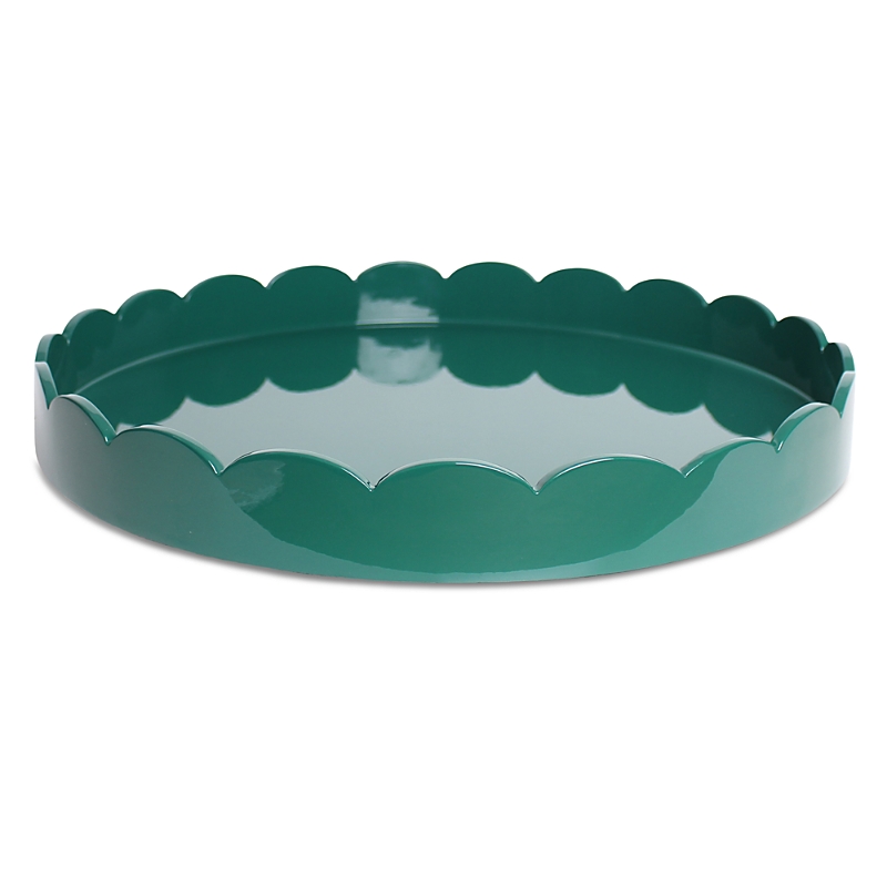 Addison Ross Large Lacquer Scalloped Tray, 20 Round In Racing Green