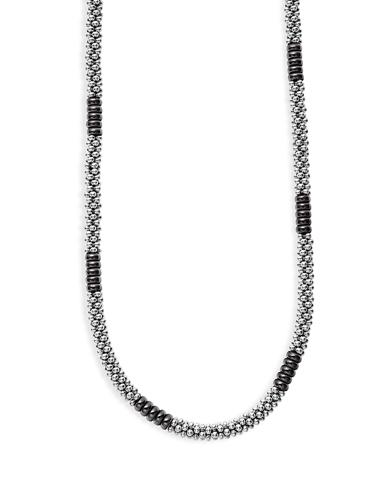 Lagos Sterling Silver Black Caviar Beaded Necklace In Black/silver