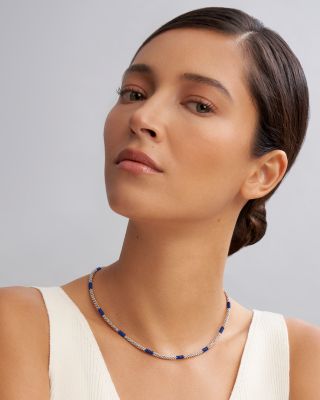 Blue Caviar Silver Station Ceramic Beaded Necklace, 16"