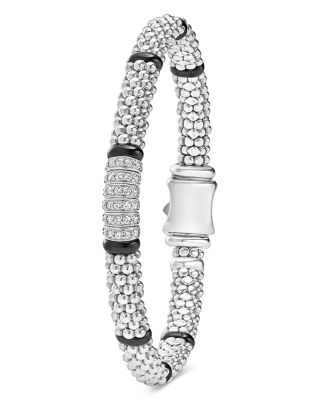 Sterling Silver Black Caviar Diamond & Ceramic Bead Bracelet