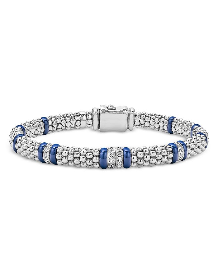 LAGOS - Four Station Diamond Blue Caviar Bracelet in Sterling Silver