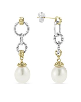 LAGOS - 18k Gold & Sterling Silver Two Tone Luna Cultured Pearl Circle Drop Earrings 