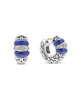 LAGOS - Blue Caviar Ceramic and Diamond Huggie Earrings in Sterling Silver