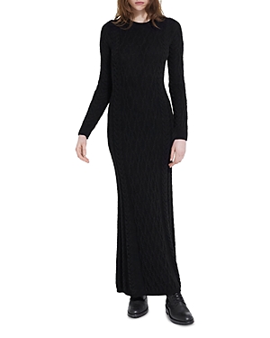 Shop The Kooples Merino Wool Cable Knit Sweater Dress In Black